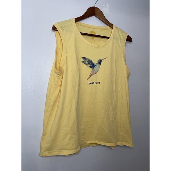 Life Is Good Women's XL Yellow Hummingbird Logo Tank Top Sleeveless Cotton - Picture 2 of 4